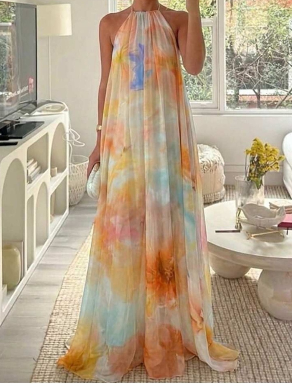Halter Maxi Dress - Pastel Multi- NWOT - Size M